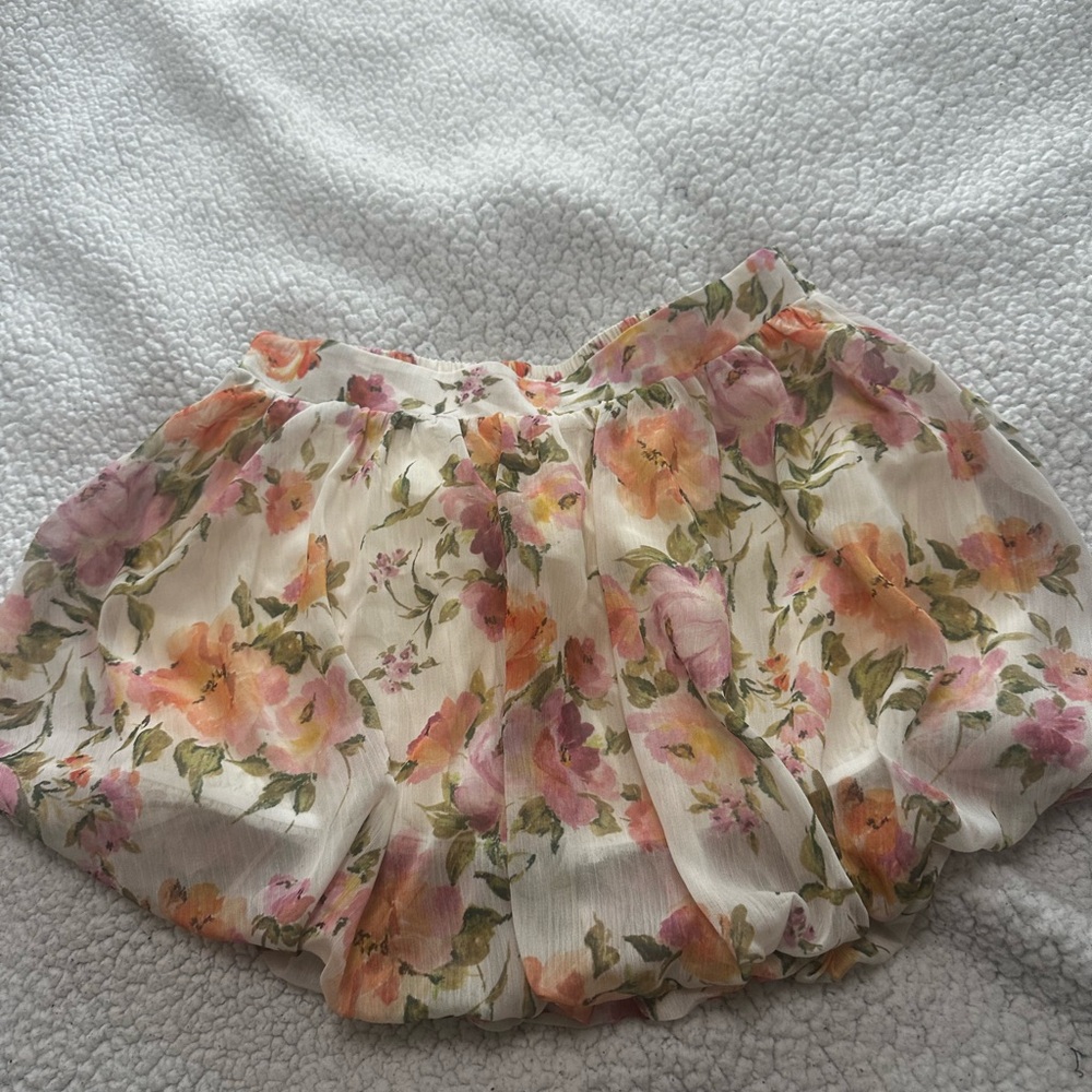 Anthropologie Floral Chiffon Bubble Skirt in Cream, Pink & Orange